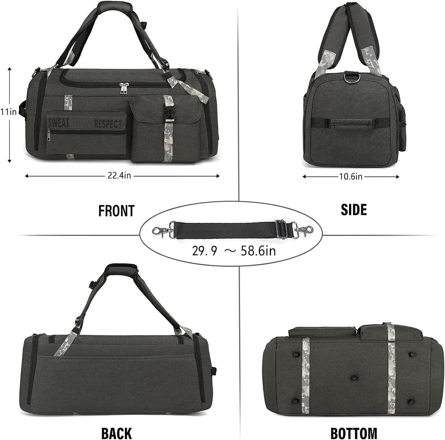 Versatile 3-Way Gym Duffle Bag for Men with Shoe Compartment and Waterproof Pocket - Perfect for Sports, Travel, and Fitness!