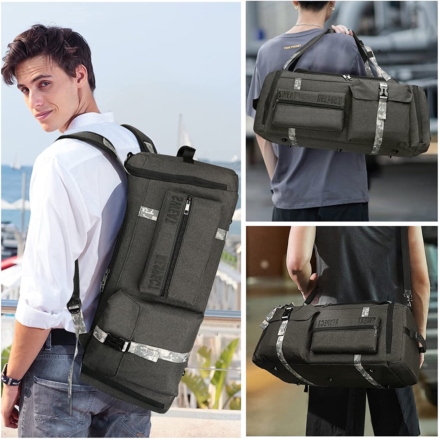 Versatile 3-Way Gym Duffle Bag for Men with Shoe Compartment and Waterproof Pocket - Perfect for Sports, Travel, and Fitness!
