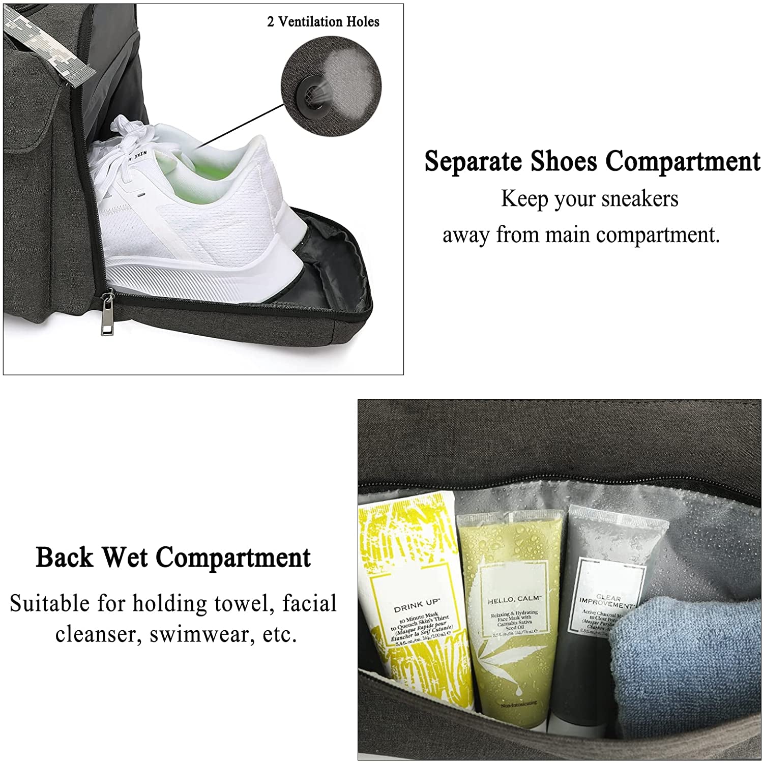 Versatile 3-Way Gym Duffle Bag for Men with Shoe Compartment and Waterproof Pocket - Perfect for Sports, Travel, and Fitness!