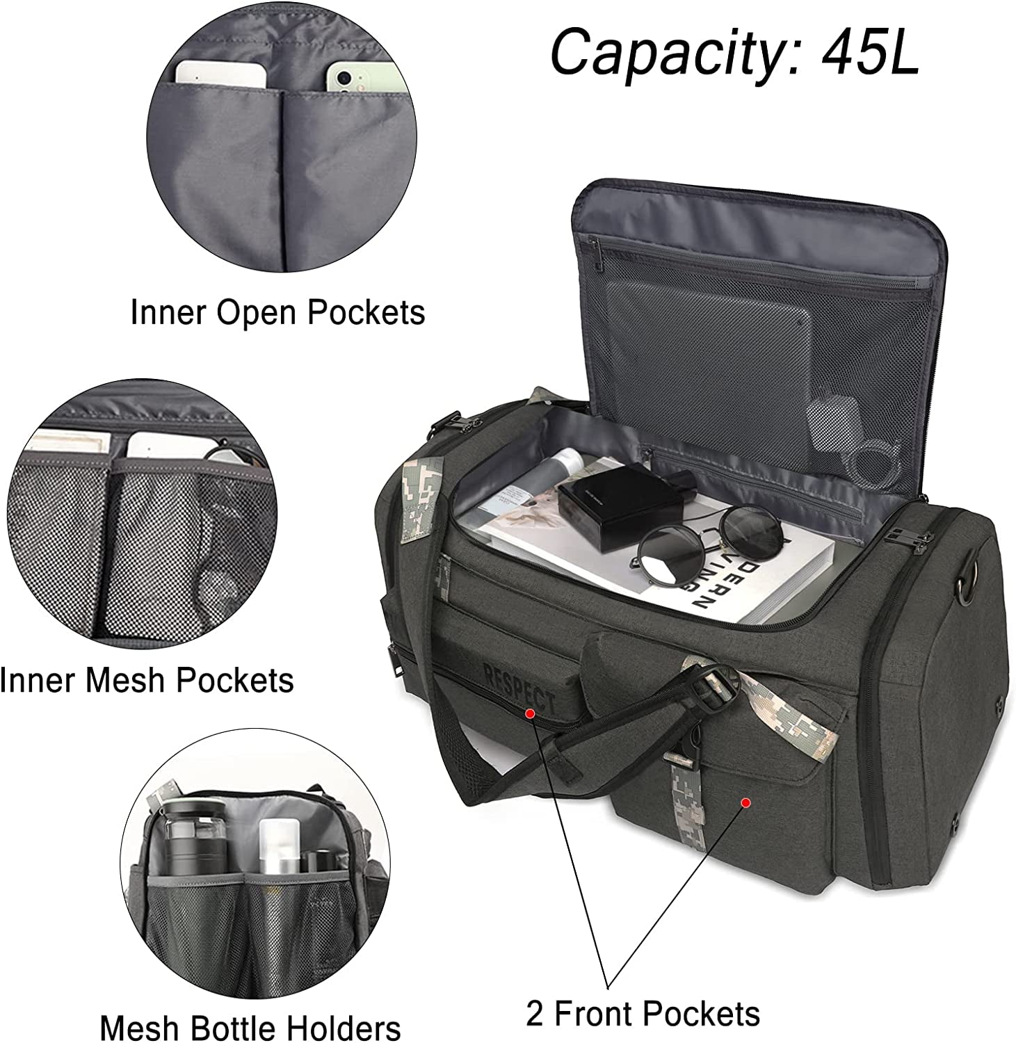 Versatile 3-Way Gym Duffle Bag for Men with Shoe Compartment and Waterproof Pocket - Perfect for Sports, Travel, and Fitness!